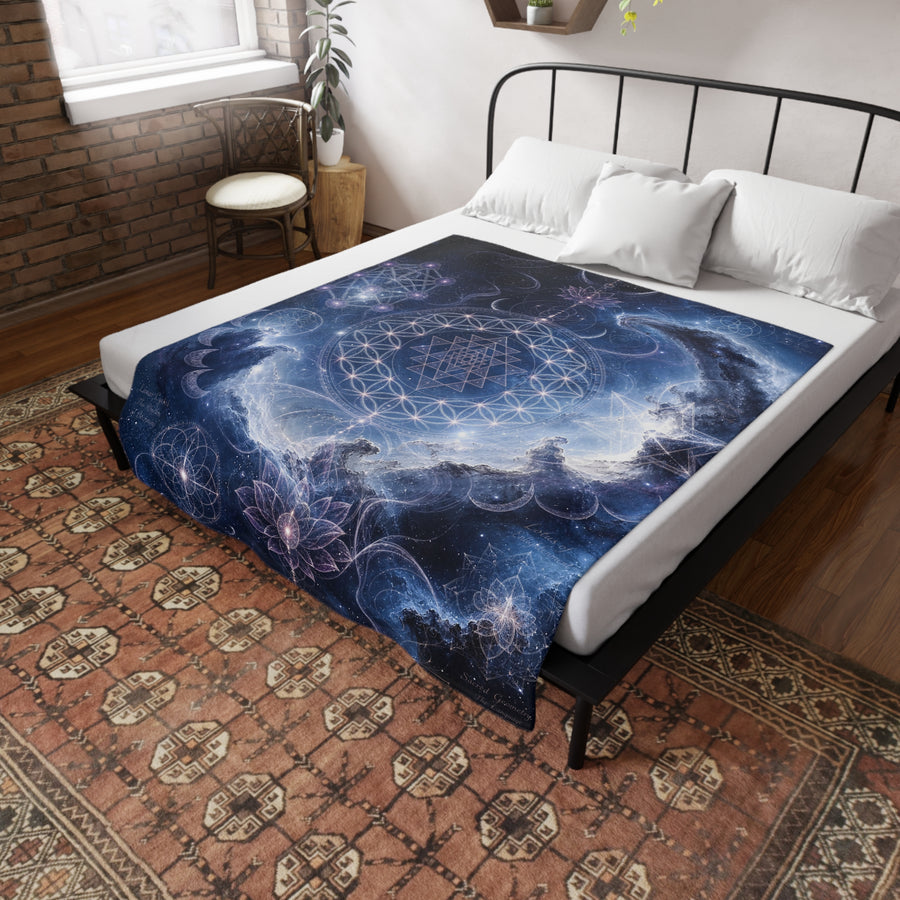 Sacred Geometry Blanket — Blue Flash Nebula