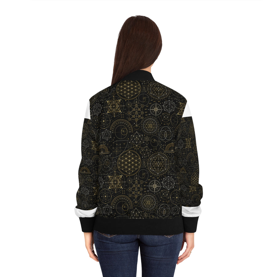 Women's Sacred Geometry Bomber Jacket — Cosmic Blueprint