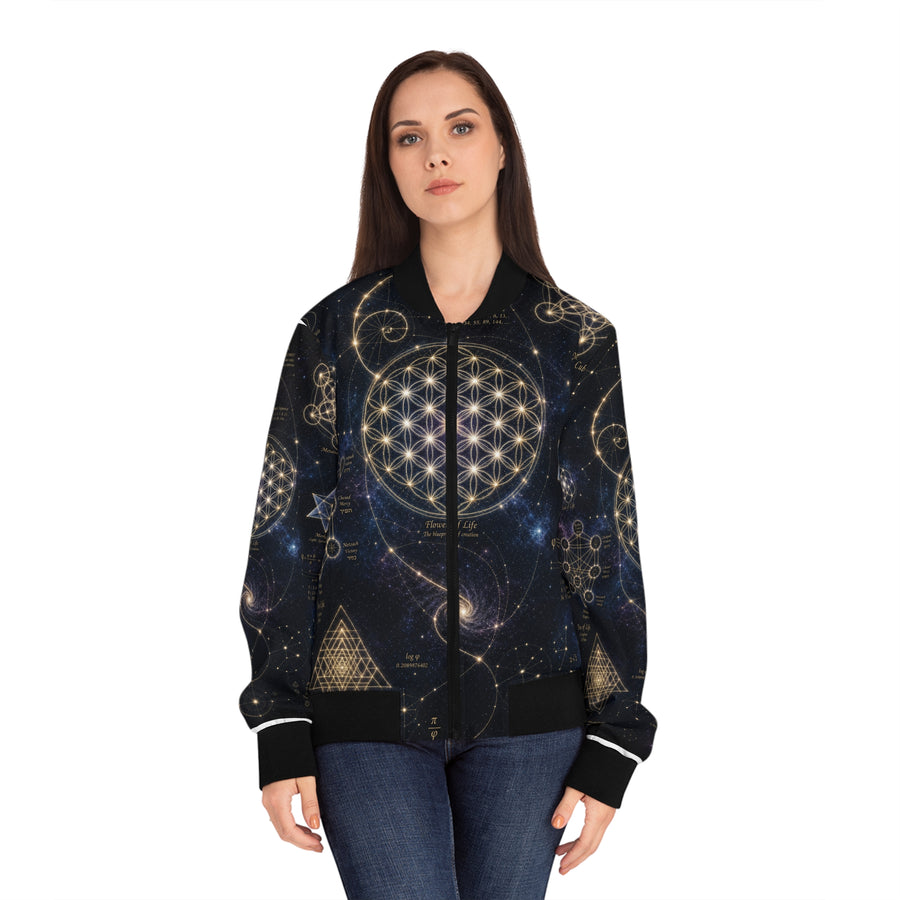 Women's Sacred Geometry Bomber Jacket — Cosmic Constellation