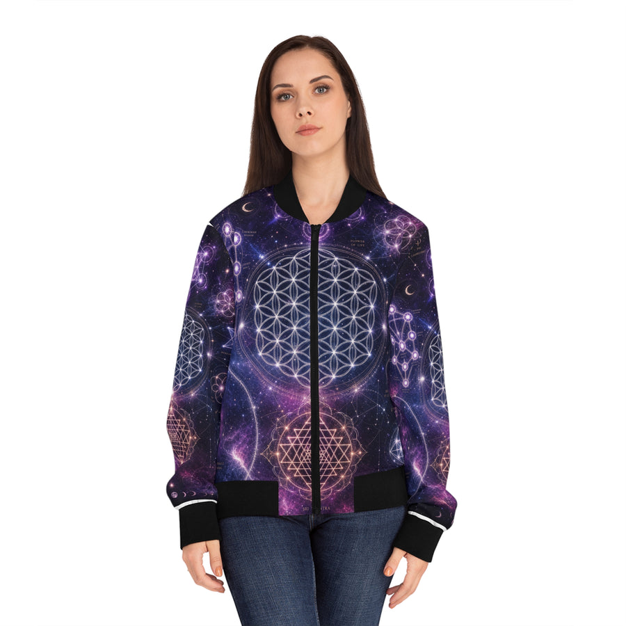 Women's Sacred Geometry Bomber Jacket — Cosmic Bloom