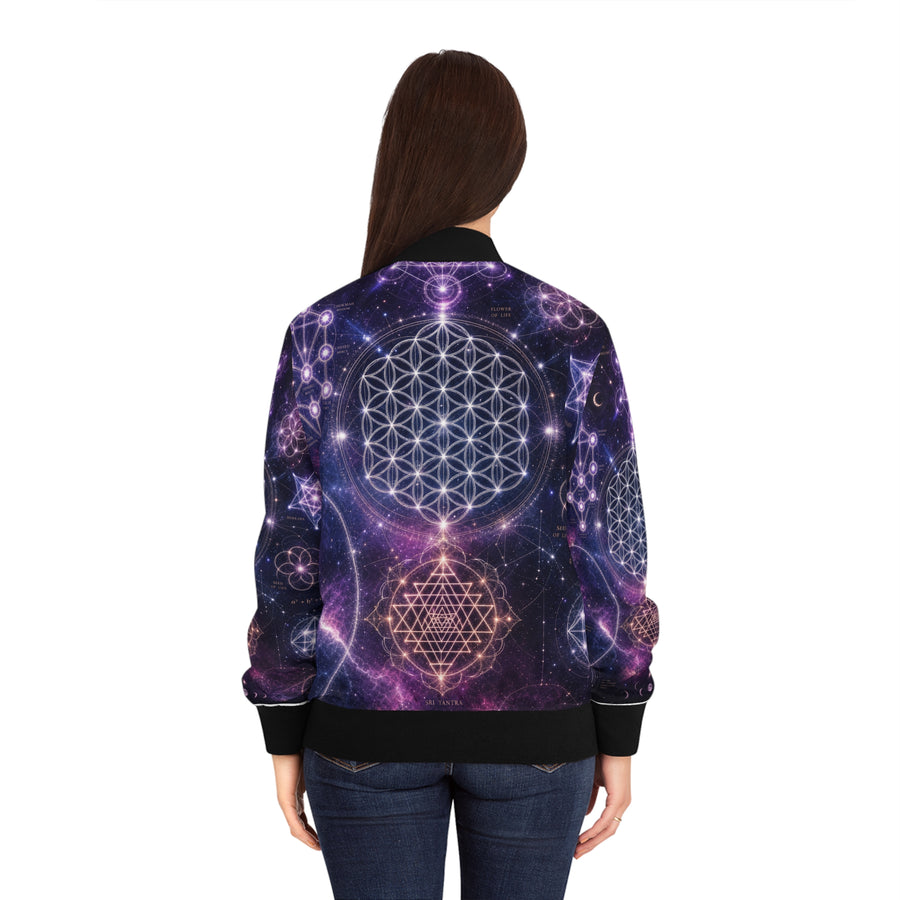 Women's Sacred Geometry Bomber Jacket — Cosmic Bloom