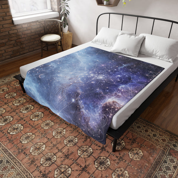 Sacred Geometry Fleece Blanket - Blue Snowball Nebula
