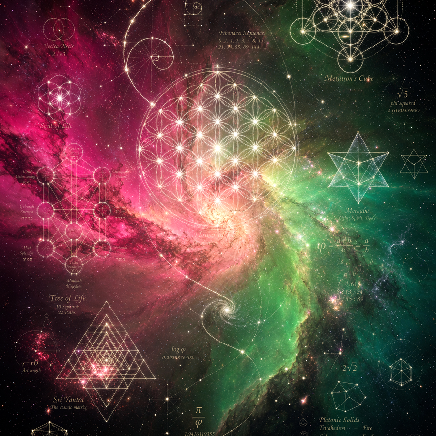 Sacred Geometry Throw Pillow Case — Cosmic Constellation — Spring