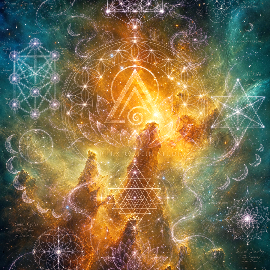 Sacred Geometry Throw Pillow Case — Divine Origin — Summer