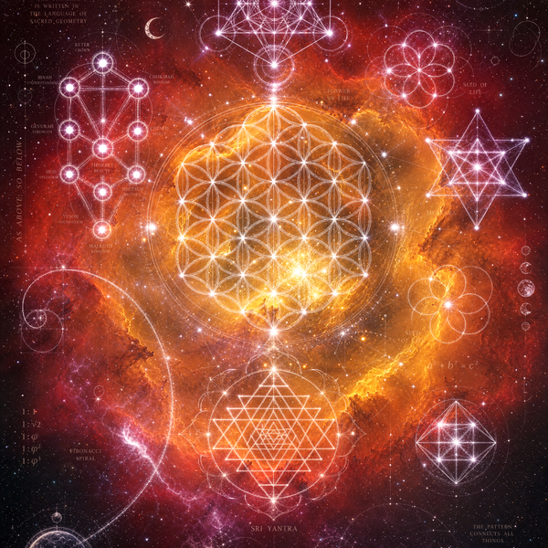 Sacred Geometry Throw Pillow Case — Cosmic Bloom — Autumn