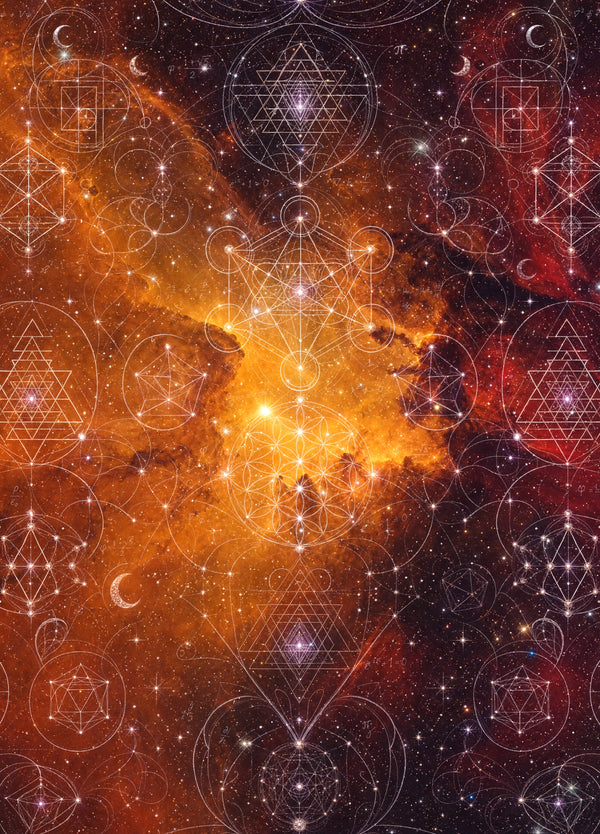 Sacred Geometry Cotton Duvet Cover — Celestial Weave — Autumn