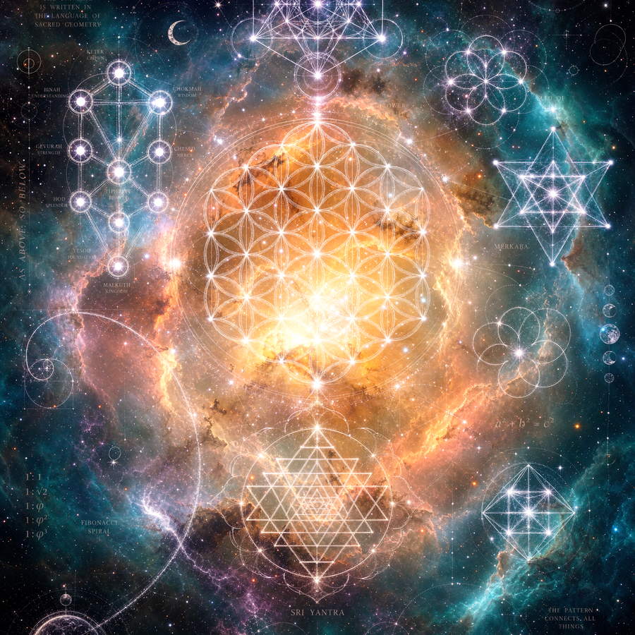 Sacred Geometry Throw Pillow Case — Cosmic Bloom — Summer