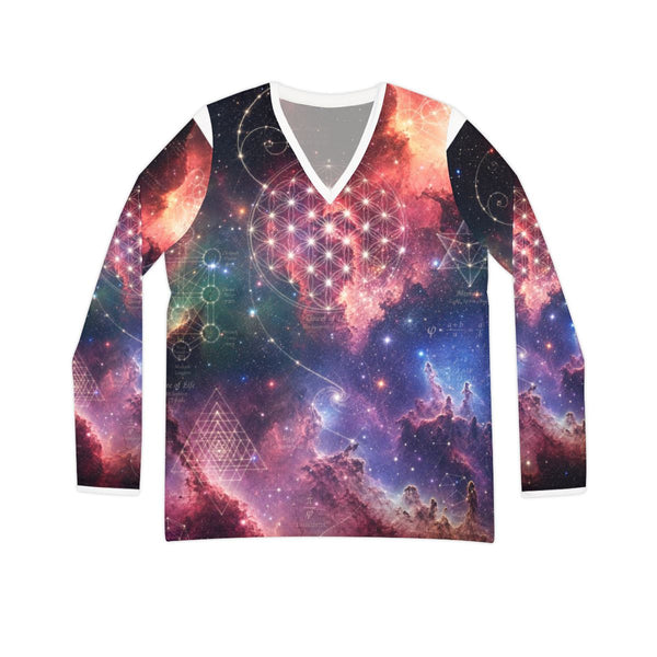 Haut de pyjama géométrie sacrée — Constellation cosmique (Col V femme)