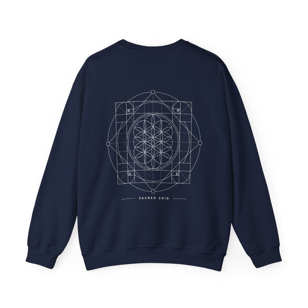 Sacred Grid Crewneck — Navy — Back Design