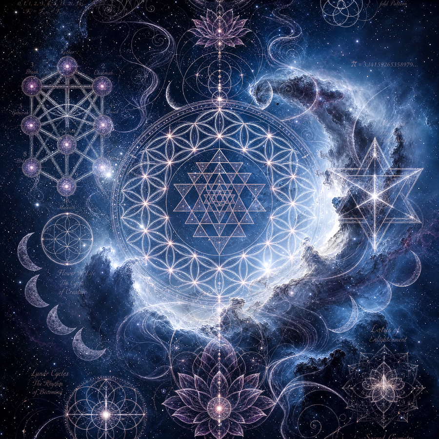 Sacred Geometry Throw Pillow Case — Sacred Bloom — Winter