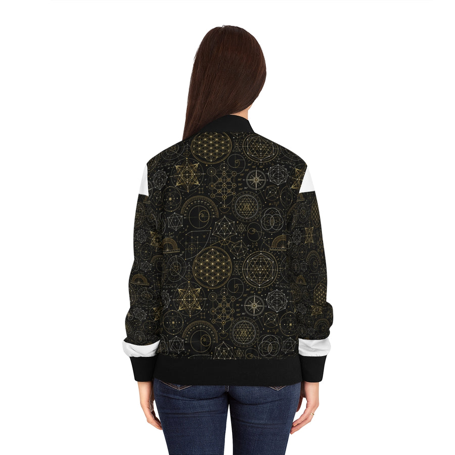 Women's Sacred Geometry Bomber Jacket — Cosmic Blueprint