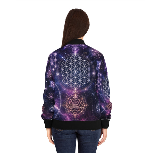 Women's Sacred Geometry Bomber Jacket — Cosmic Bloom