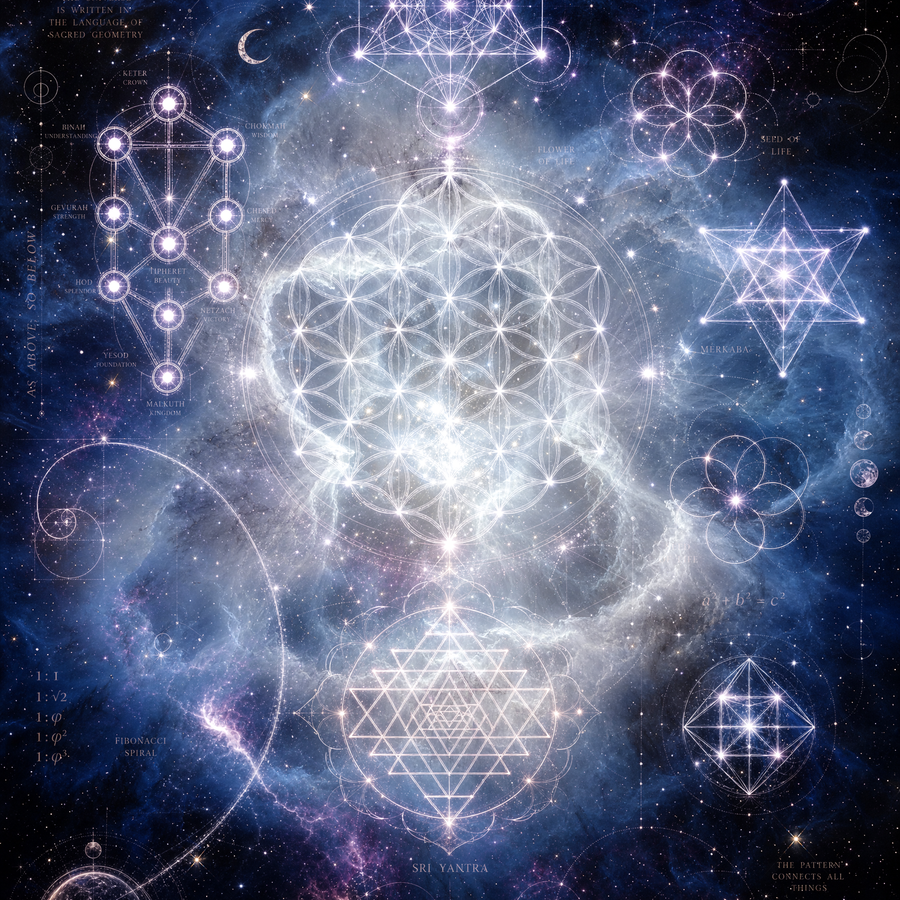 Sacred Geometry Throw Pillow Case — Cosmic Bloom — Winter